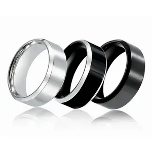 Black Rings Classic Stainless Steel Ring For Men Female Couple Black Silver Color Fashion Jewelry 8mm Width Metal Ring