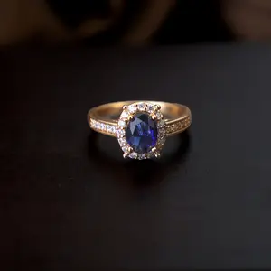 LunaStdla Blue Oval Ring - Vintage Glamour Halo Oval Zirconia Ring for Women Girls Timeless Classic Design Suitable for Daily Wearing Birthday Party Fashion Jewelry Accessory Gift for Girlfriend Her