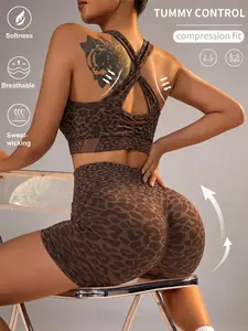 High Elastic Removable Pad Bra Set, High Stretch Abdominal Shaping Tight Fit Sports Yoga Underwear, Women's Bottoms Suit, Athleisure Wear Set