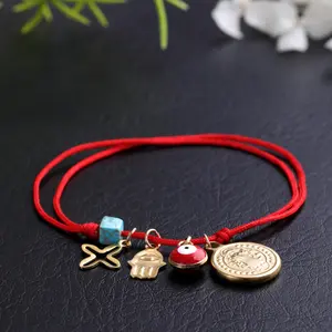 Popular red string bracelet with cross and eye decoration, handmade woven jewelry, birthday gift bracelet