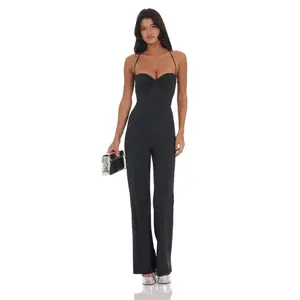 Open Back Bodycon Jumpsuit in Black