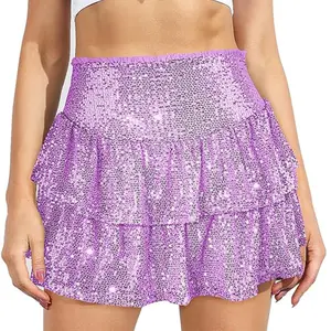 Women's Sequin Skirt Sparkly High Waist Glitter Ruffle Metallic Mini Skirts Concert Outfits Night Out Club Party Womenswear Bottoms