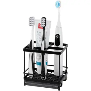 Toothbrush Holders for Bathrooms, 5 Slots Kids Electric Tooth Brush and Toothpaste Organizer for Countertop, Shower, Vanity, Black