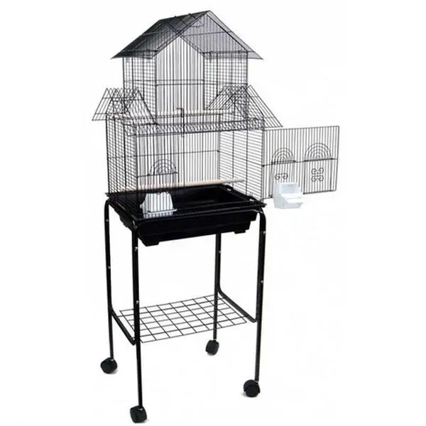 212 MAIN Small Black Pagoda Metal Bird Cage with Stand, Removable Trays for Easy Cleaning, Pet Enclosure (Model YML-5844-4814BLK)