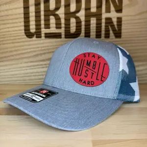 Stay Humble Hustle Hard Custom Leatherette Patch Trucker Style Hat trucker hat unisex hat
