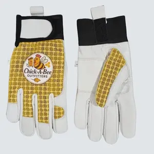 Chick-A-Bee Outfitters Ventilated Leather Beekeeping Gloves White Leather with Yellow Mesh