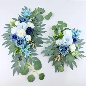 Mist Blue Rose Eucalyptus Artificial Arch Flowers, Wedding Decoration, Realistic Floral Arrangement, Elegant Event Decor