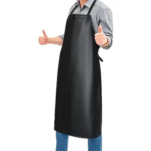 Waterproof Rubber Vinyl Apron 40 Inch Heavy Duty Adjustable Bib for Men Women Kitchen Cooking Lab Dishwashing Black