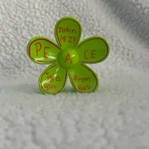 Lime green piece is a gift from God John 14:27