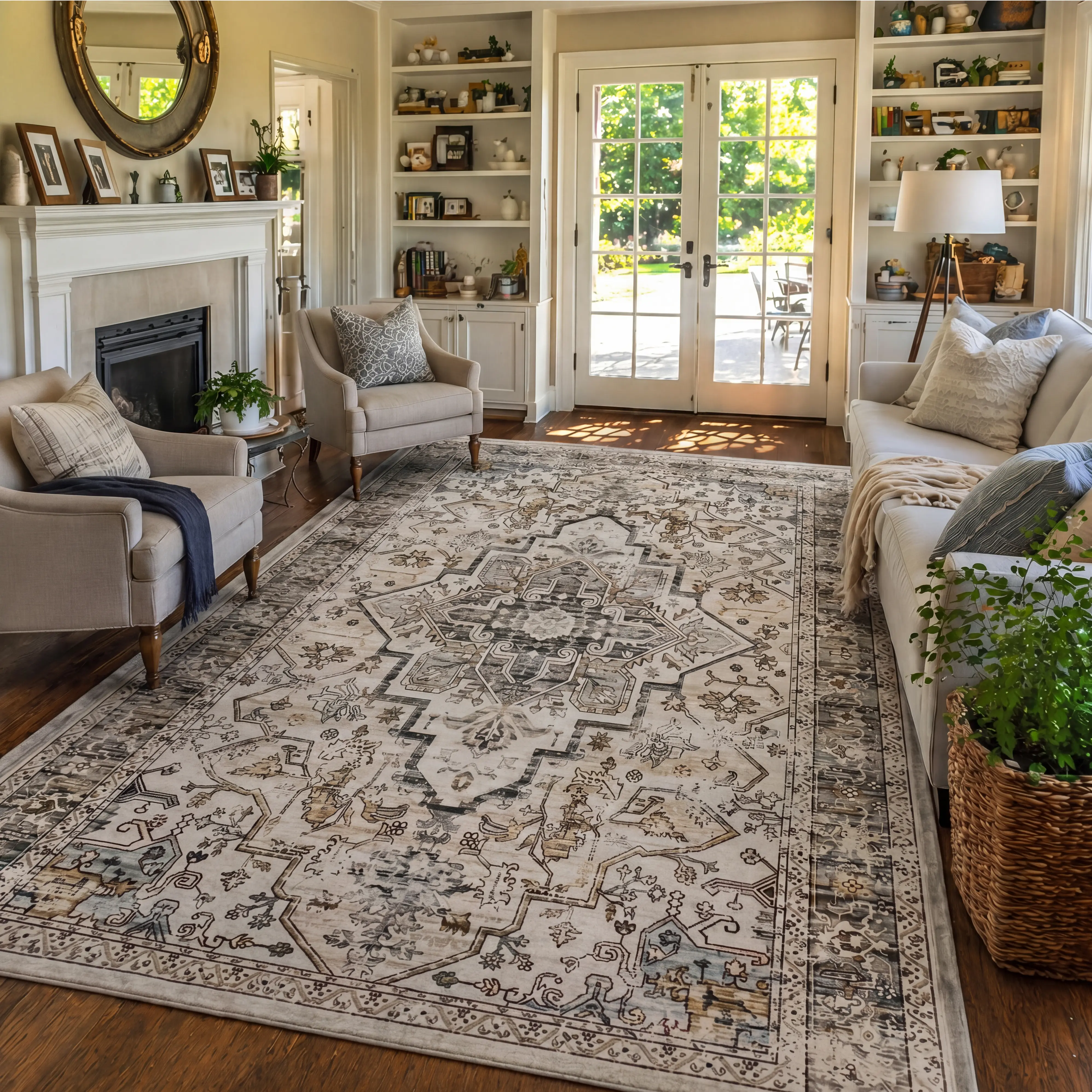 YIHOUSE 2nd Gen Fully Washable Neutral Boho Runner Rug, Vintage Soft Low-Profile Carpet, Non-Slip Stain-Resistant Pet-Safe Floor Mat for Living Room Decor, Kid Room (Vintage Home Decor)