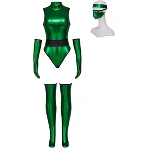 Mortal MK Jade Cosplay Costume Female Sexy Green Jumpsuit Kombat Suit with Mask Ninja Fighter Outfit