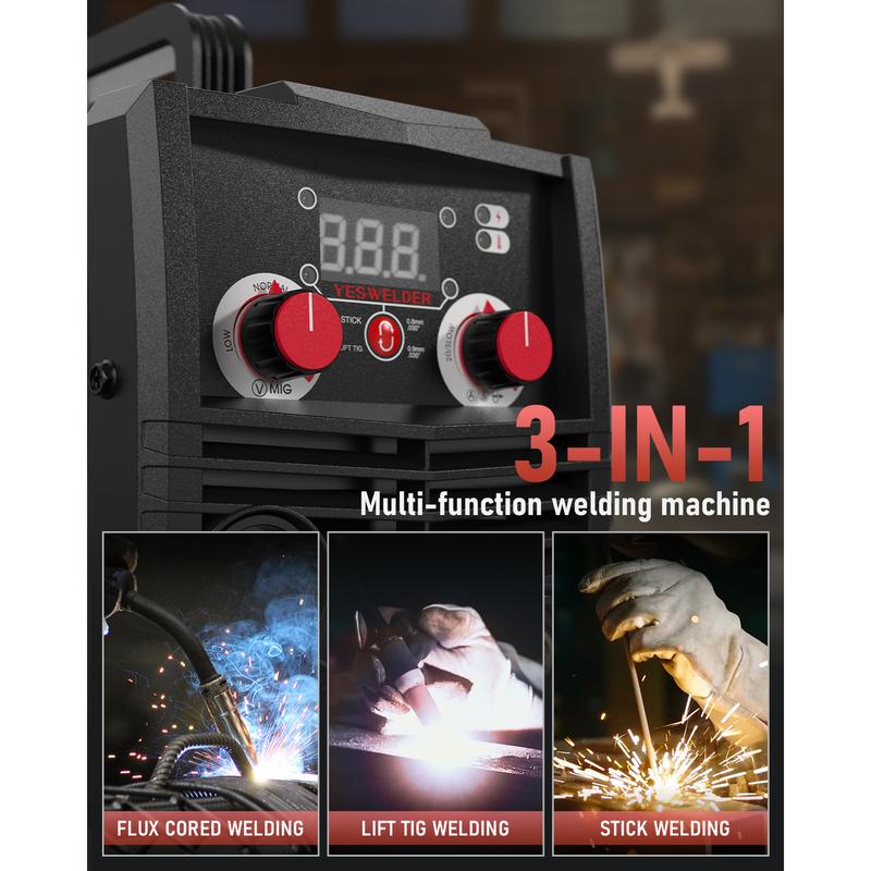 YesWelder FLUX-135MINI 135A 110V Gasless MIG Welder | 3-in-1 Flux Core/Lift TIG/Stick Inverter Welding Machine with Synergic Control