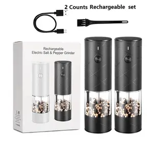 Electric Salt & Pepper Grinder Set, 2pcs/set Rechargeable Automatic Operation Pepper Mill, Household Kitchen Appliances for Home Use, Seasoning, Cooking, Kitchen Gadgets, Kitchenware