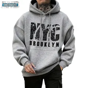 Men's Casual Street Style NYC Slogan Print Pocket Drawstring Hoodie, Spring/Autumn, Essential for Daily Wear, Made of Cotton and Breathable, Can Be Given as a Gift to Family and Friends