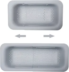Extendable Over the Sink Colander Strainer Basket - Collapsible Kitchen Sink Colander for Fruit and Vegetable Wash, Pasta Drainer, and Dish Drying - Adjustable Over the Sink Strainer (GREY) Utensils Holes