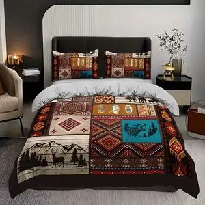 Tribal Deer Wolf Down Comforter Set, 3-Piece Bedding, Decorative Bedding Set, Soft and Cozy Design, Perfect for Bedroom Decor, Easy Care Fabric