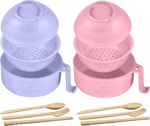 2 Sets Microwave Ramen Cooker Bowl Set | 33 oz Quick Ramen Cookers with Handles | Includes Spoon, Chopsticks, and Fork | College Dorm Room and Apartment Essentials (Pink, Purple)