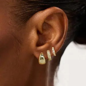 PVOOVI 14K Gold Plated Chunky Hoop Earrings for Women Hypoallergenic Earrings Set for Sensitive Ears Non Tarnish Huggie Hoops Earring Stacks 3Pairs Christian Gift For Girls For Outdoorfun dealsforyoudays Earcuff For Blackfriday Christmas