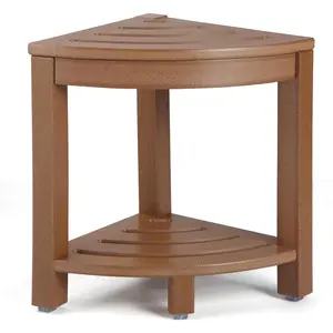 HDPE Corner Shower Stool,Shower Bench Seat with Storage Shelf for Shaving  Plastic  Bath Step Foot Rest for Bathroom Small Place (Teak)