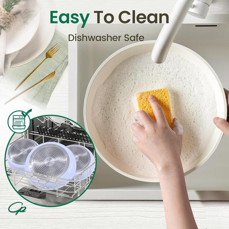 Ceramic Nonstick Pots and Pans Set 19 count with Detachable Handle, Induction Dishwasher Oven Safe Cookware Set, RV Kitchen Set Removable Handle (Light Purple)