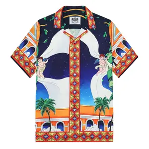 Olive Branch Arched Door Pattern Camp Collar Casual Shirt