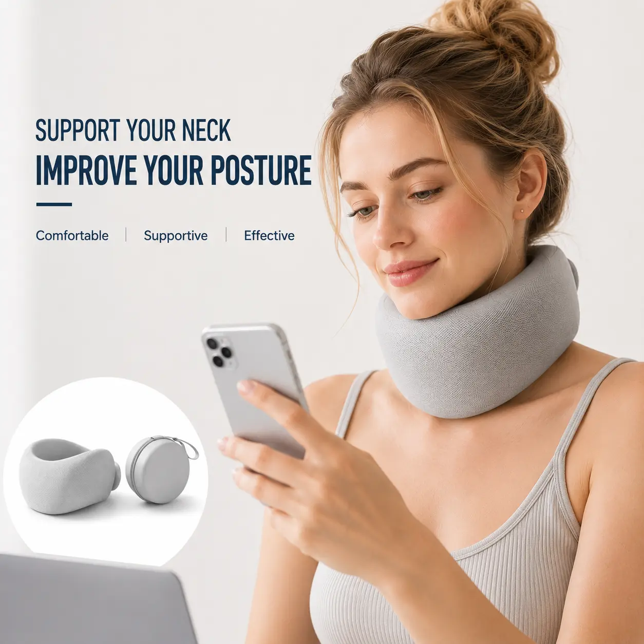 Neck Support Brace, Chin Support Corrector with Chin Lifting Back & Shoulder, Travel Neck Pillow, Alignment for Desk Work, Reading,Travel, Washable Cover, Portable Airplane Chin Lifting Back, Neck & Shoulder Supports
