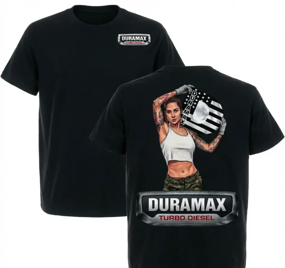 TikTok Shop Deals Duramax Turbo Diesel Graphic T-Shirt (Viral), summer outfits, Chevy/GMC truck lovers’ streetwear Casual Letter Print Round Neck Menswear Tops