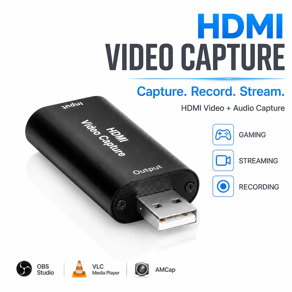 HDMI Video Capture Card, 4K HDMI to USB Video & Audio Capture Device for Gaming, Streaming, Recording, Compatible with OBS/VLC, Plug and Play, No Driver Needed