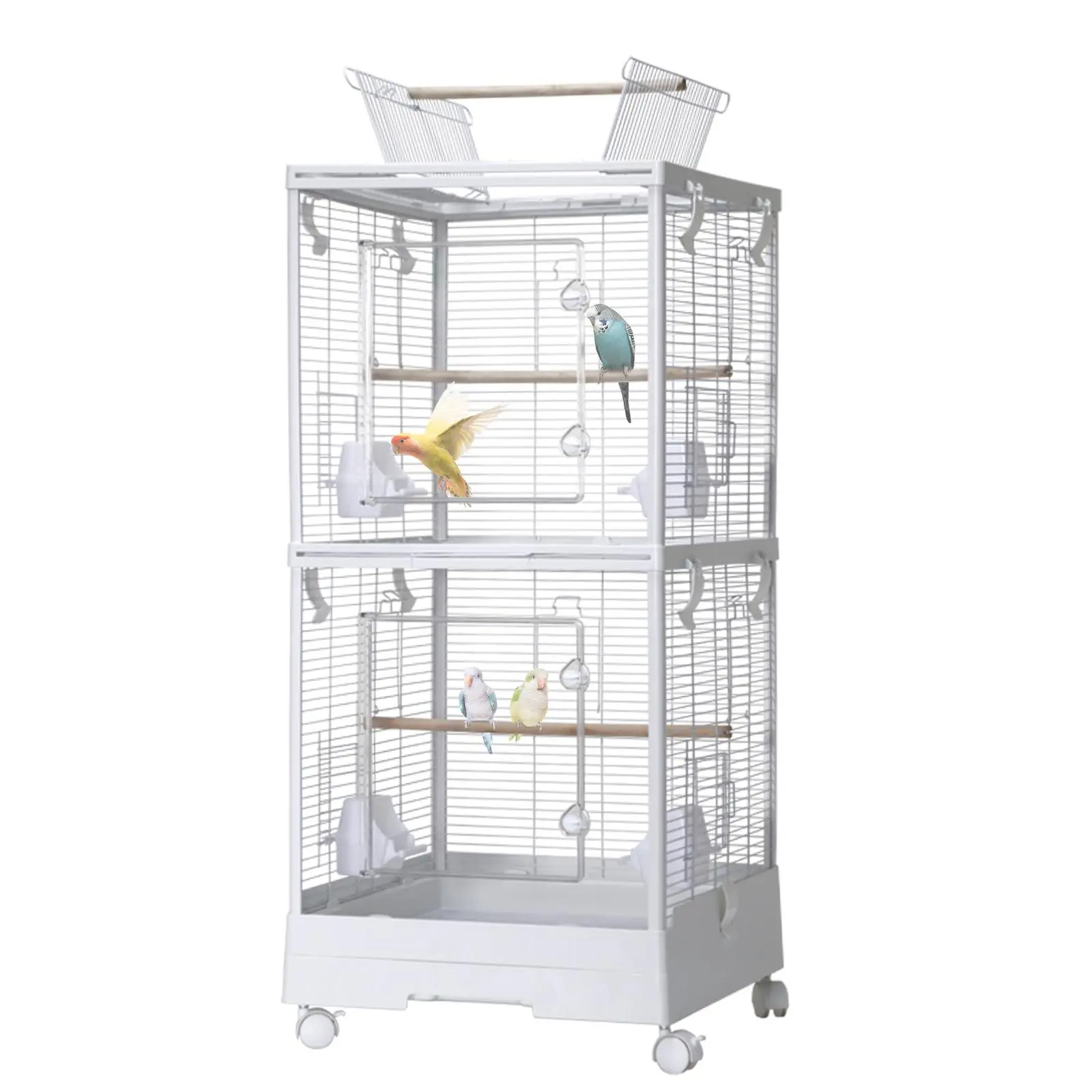 40'' Flight Bird Cage, Parakeet Cages with Rolling Stand & Wheels, Wide Birdcage for Parrots Cockatiels Conure Budgie Canary Finch Lovebird