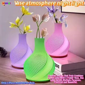 Decorative Vase Table Lamp, Modern Creative 3D Printed Design, USB Interface Romantic LED Night Light for Bedroom and Study Room