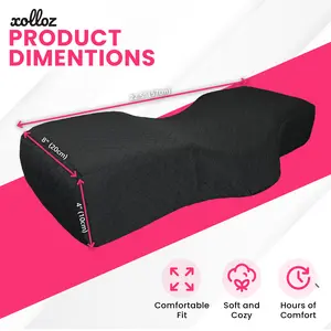Pillow for Eyelash Extensions - Curved Lash Bed Pillow with Neck and Back Support, Pillow for Eyelash Extensions, Two Pockets for Tools On The Sides of Pillow - Black (New Type)