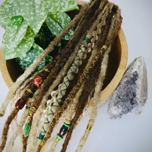 Boho Mixed Blonde 18in SE Dreadlock Extensions with Beaded Accents and Natural Rope Design