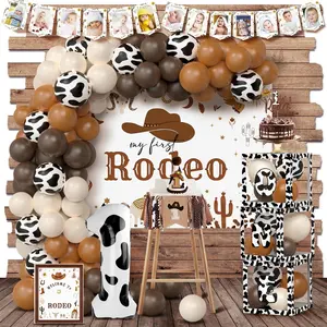 My first rodeo birthday decorations cowboy 1st party decoration cowboy balloon arch backdrop high chair banner cow one balloon box for first birthday decorations boy