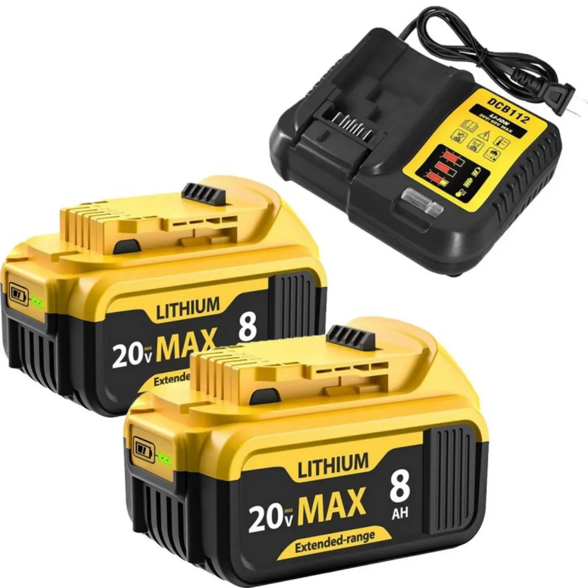 2/1 Pack 8000mAh (8.0Ah) Replacement Batteries + Charger for DeWalt 20V MAX XR, Compatible with DCB200 DCB204 DCB206      Power Tool Batteries for Daily Needs