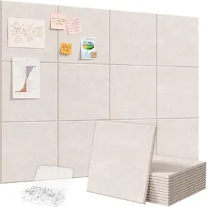 48"x 36" Felt Bulletin Board with Self-Adhesive, 12 Pack Cork Board Alternative for Walls, Large Pin Board Vision Board Message Board with 50 Pushpins for Office Decor, Room Decor, Oatmeal