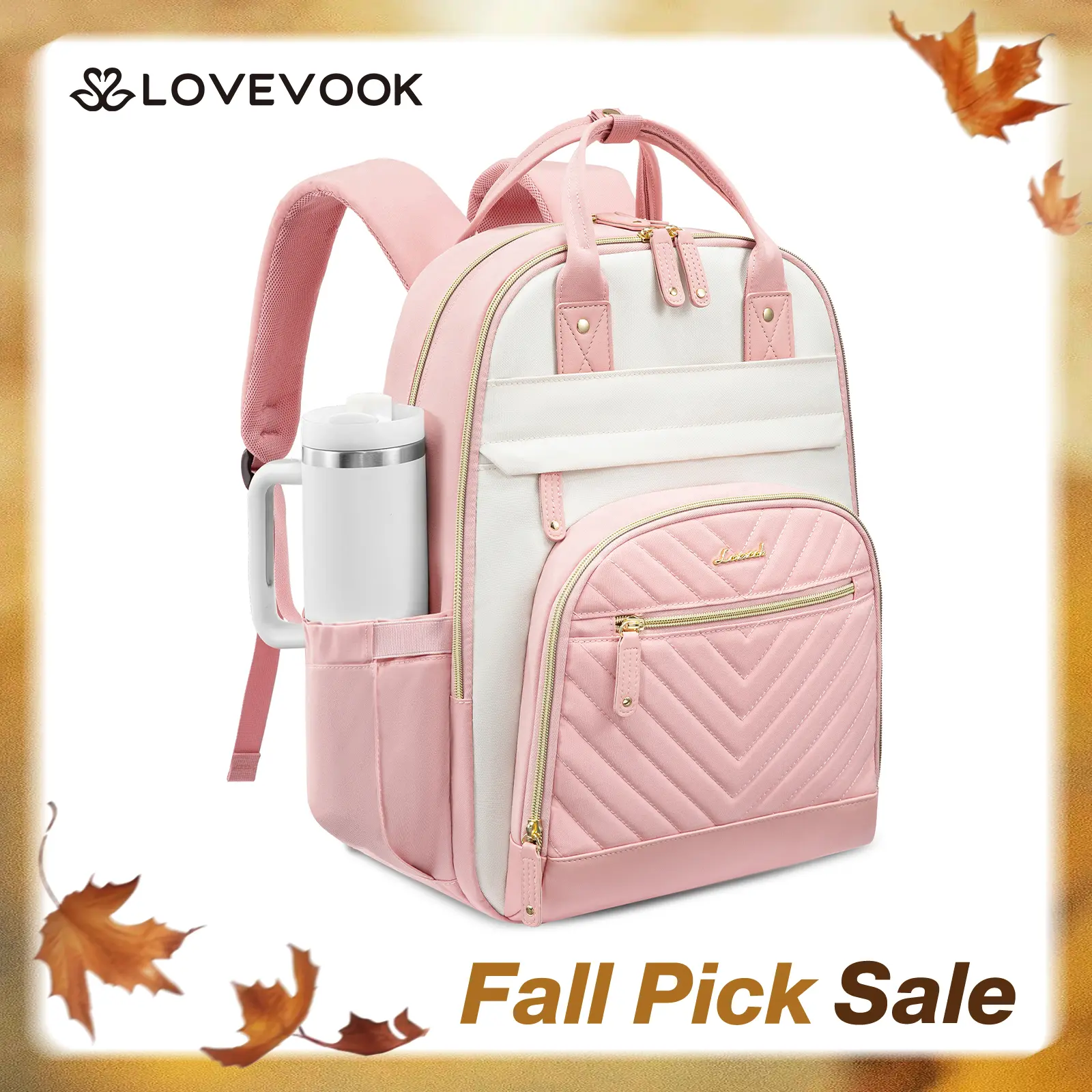 LOVEVOOK 15.6"&17"& 18" Laptop Backpack as Personal Item Flight Approved,with Giant Tumbler Holder Pocket,High-capacity Student Bookbag,Multiple Compartments and Waterproof,Perfect Choice for Teachers, Nurses, Travel enthusiasts, and Professiona Women