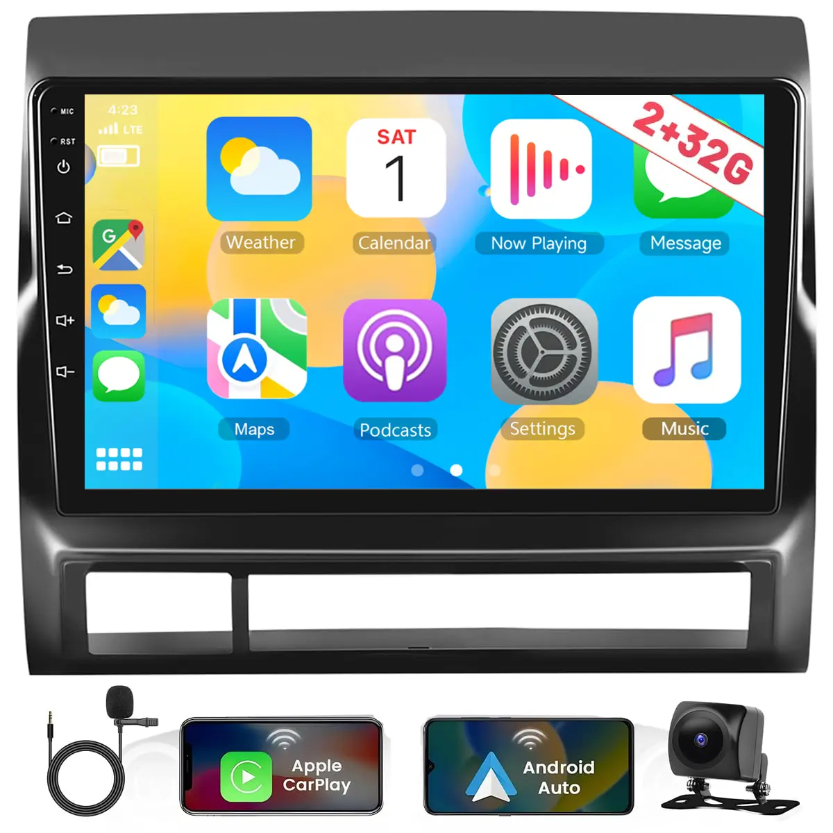 9 Inch Android 13 Car Stereo for Toyota Tacoma 2005-2013, 2+32GB Android Auto Player with Wireless CarPlay, Bluetooth Radio, GPS, WiFi, SWC, Dual USB, EQ, Backup Camera – Father's Day Gift
