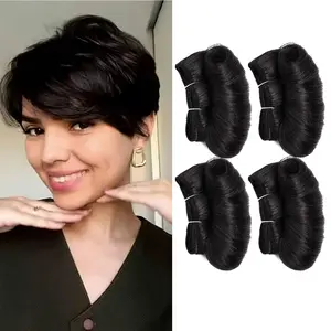 Curly Bundles of Human Hair, a Deal of Four in Burgundy And Black, Featuring Bouncy Curls for Women, Short Raw Human Hair Extensions Application for Stylish Look