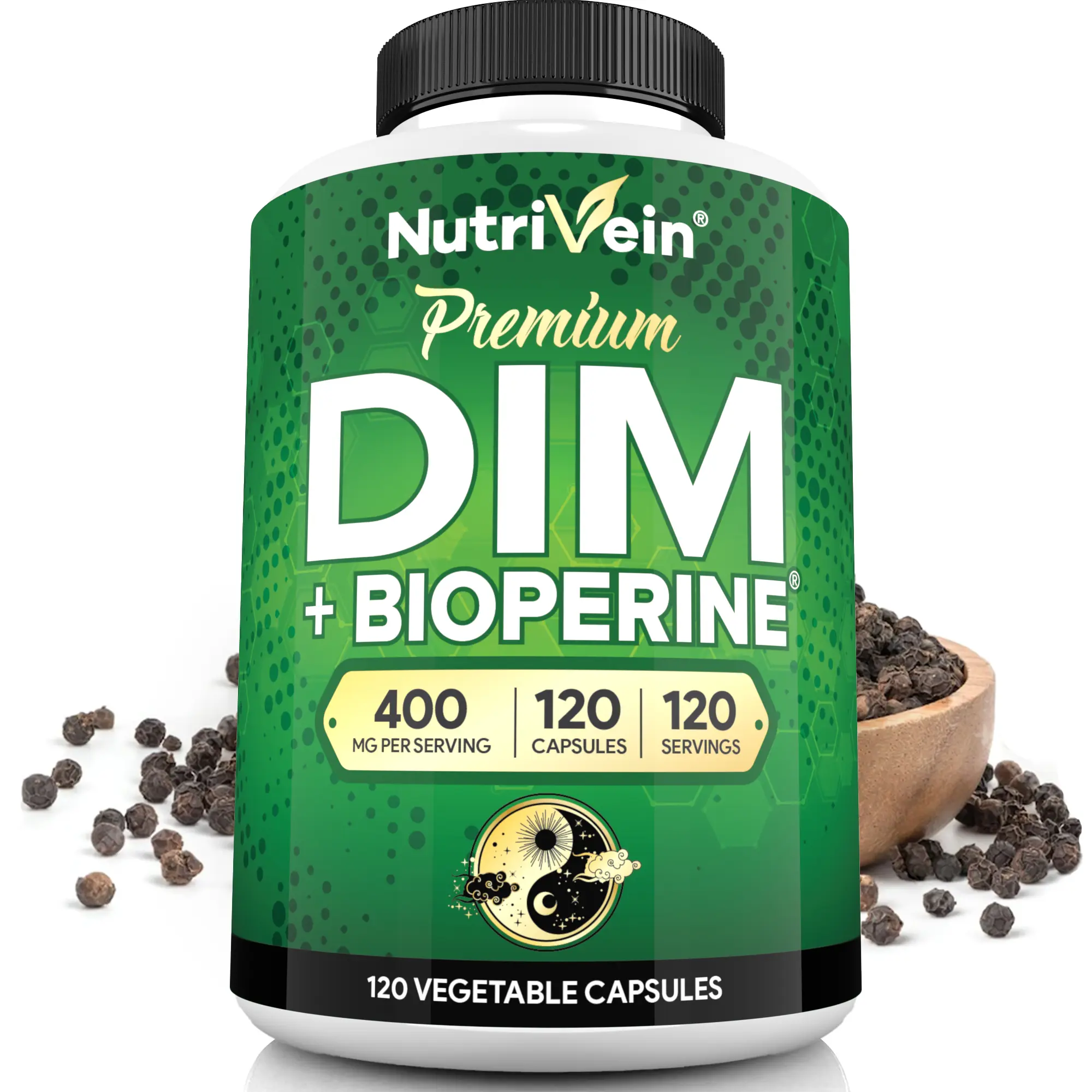 Nutrivein, DIM Hormone Balance Supplement, Metabolic Function & Estrogen Support, Dietary Capsules, Diindolylmethane 400mg with BioPerine, 60 Capsules Pack, 30 Day Supply, 2 Capsules Daily Serving