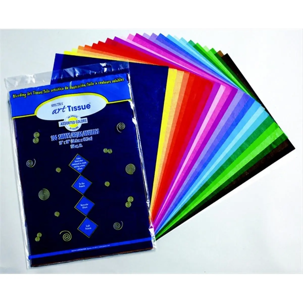 Spectra 013083 Bleeding Art Tissue Paper, 12x18 in, Vibrant Assorted Colors, Blendable, Rated Outstanding Effects, Pack of 100, Home Supplies