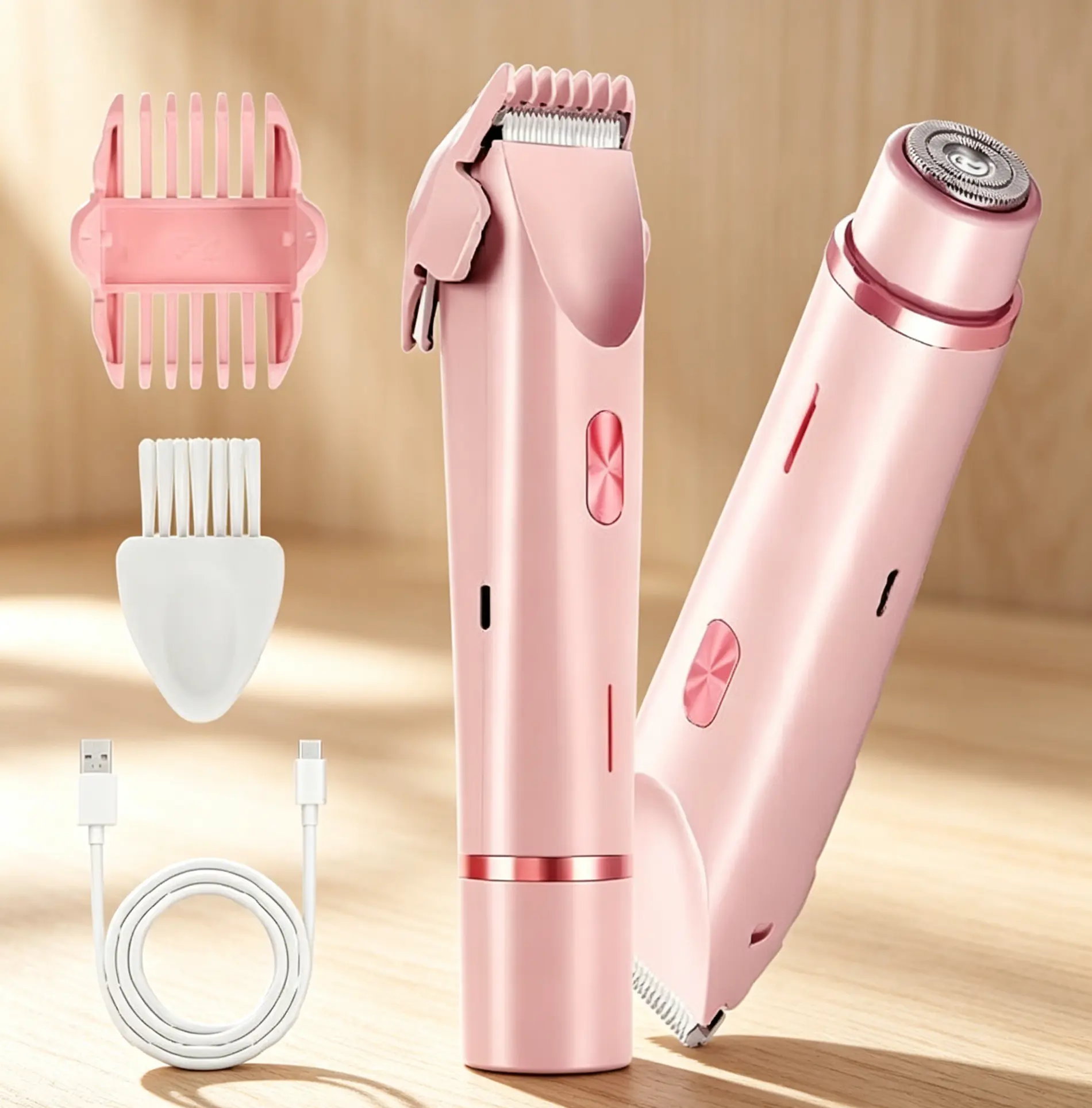 Women's 2-in-1 Cordless Rechargeable Body Hair Trimmer - Dual Head Shaver, IPX7 Waterproof Wet Dry Grooming Tool, End-of-Year Festive Gift for Face, Underarms Care, Cordless Rechargeable Trimmer