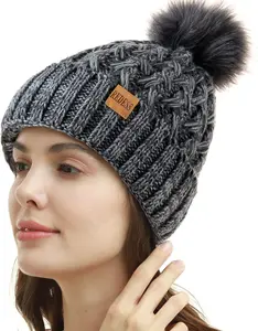REDESS Women Winter Pompom Beanie Hat Fleece Lined Warm Hats, Thick Slouchy Snow Knit Crossed Cap for Ladies…