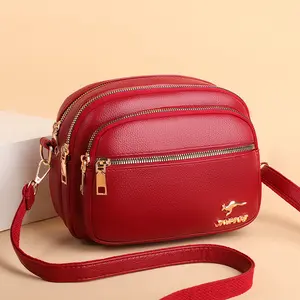 Crossbody Sling Bags Fanny Packs Leather Purses Chest Bag for Women Red/Black Color with Gold Accents and Zipper Details