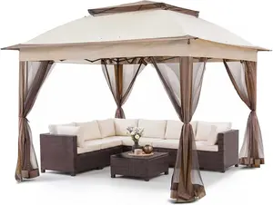 COOS BAY 11x11 Pop Up Gazebo with Mesh Netting, Instant Outdoor Canopy Tent, Water Resistant Shelter with UPF 50+ UV Protection, 121 Sq Ft Coverage, Beige