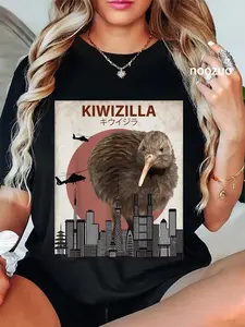 100% Cotton Kiwizilla Funny Kiwi T-Shirt | New Zealand Bird Lovers Gift T-Shirt
