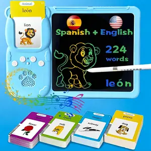 Talking English & Spanish Flash Cards - 9" LCD Writing Tablet for Kids 3-12, Bilingual 224 Sight Words, Toddler Pocket Speech, Drawing Sketch Pad, Autism Toys for Boys (Spanish, Blue)
