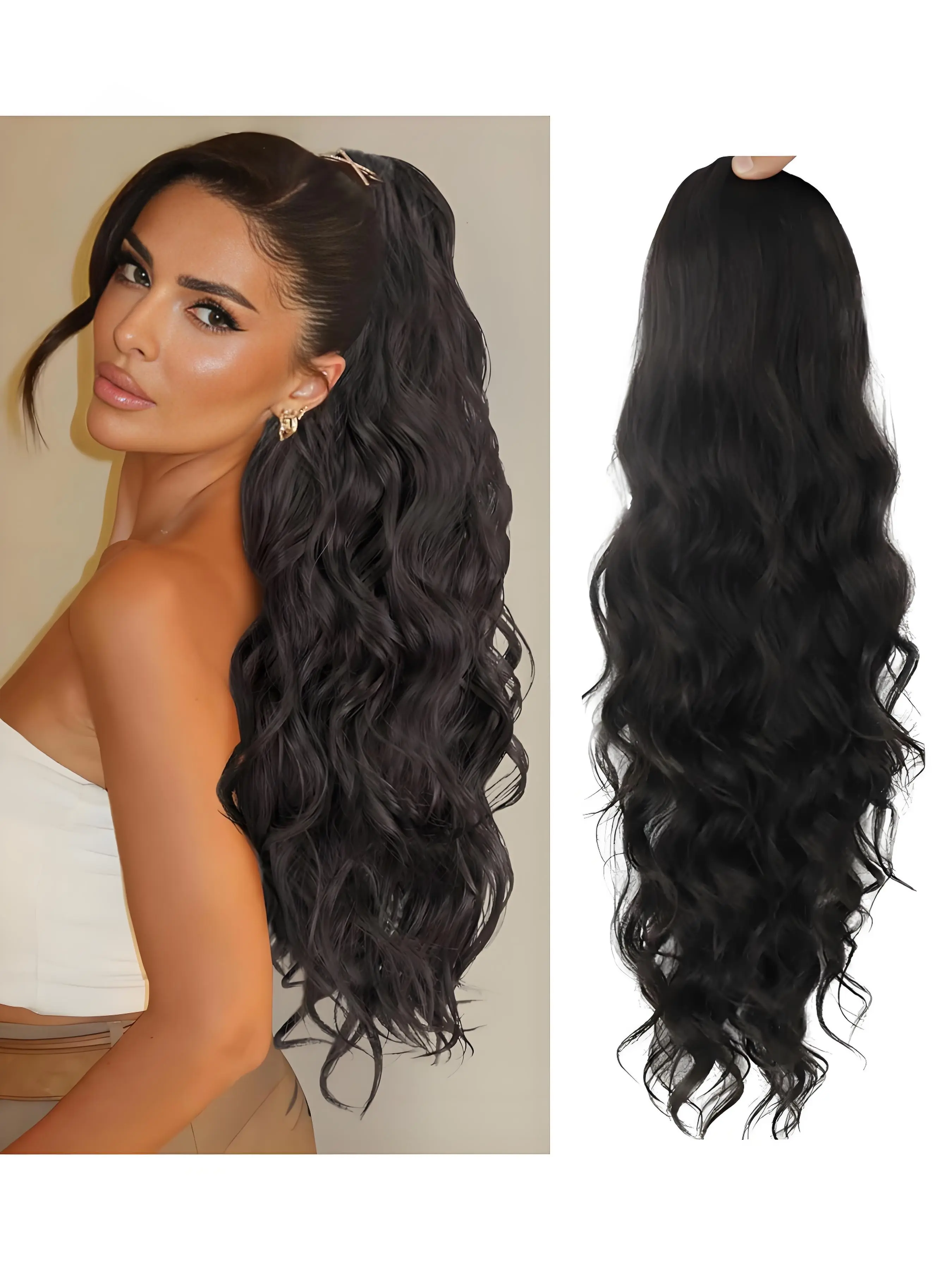 Wavy Drawstring Ponytail Extension – 26 Inch Long Wavy Drawstring Ponytail Extensions for  Women, Synthetic Voluminous Natural Looking Draw String Ponytails Hairpieces