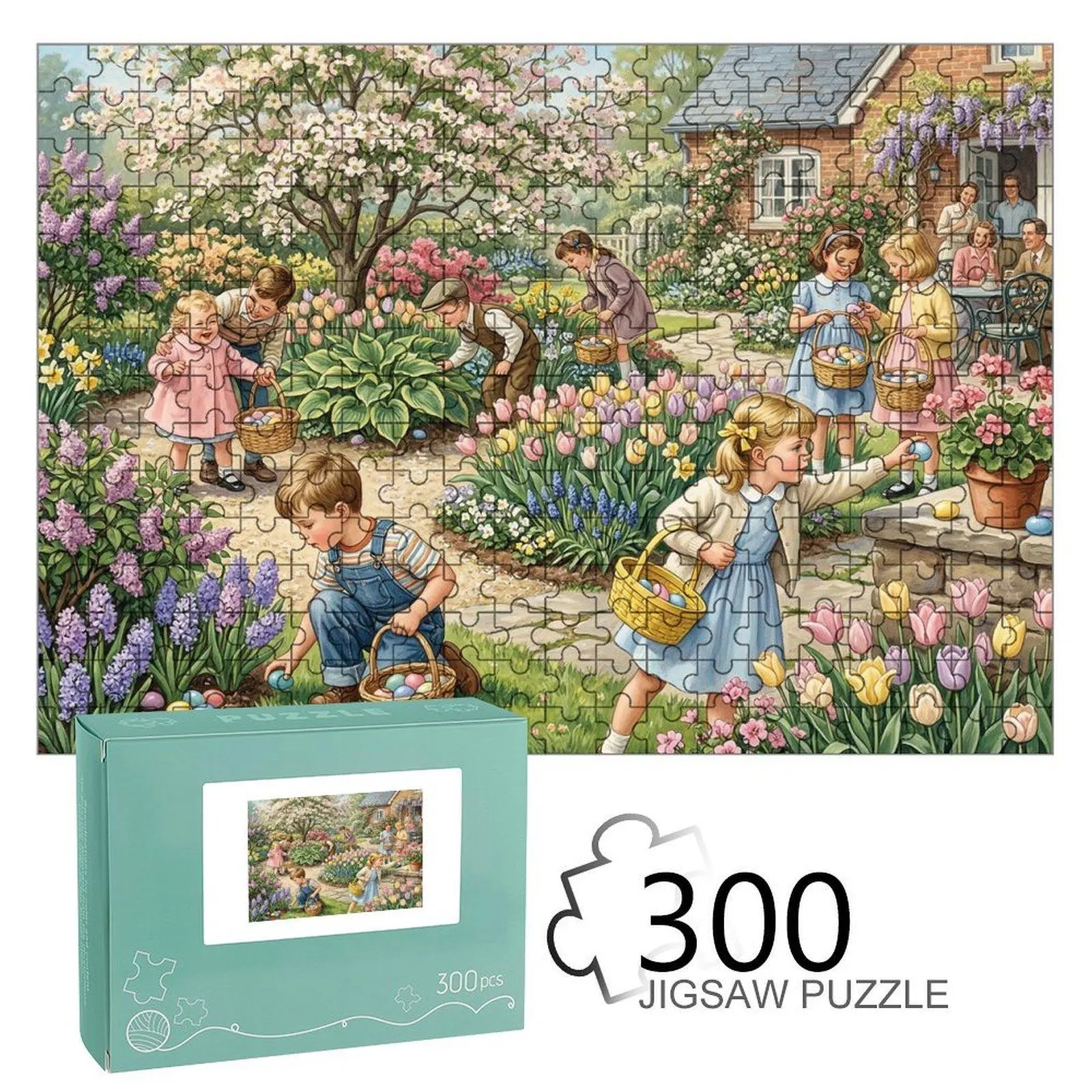 Vintage Garden Easter Jigsaw Puzzle - 100pcs (19.7*29.5inch) Boxed Set with Illustration, Premium Durable Kids Activity, Home Decor Supply