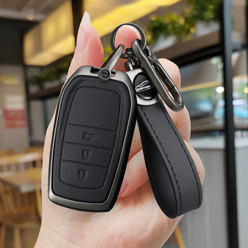 Leather & Zinc Alloy Smart Fob Cover with Keychain for Toyota 2022-2025 Tundra, Sequoia, Camry, Grand Highlander, Tacoma - Car Accessories, Key Accessory with Enhanced Remote Protection for 2-6 Buttons Remotes