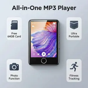 64GB MP3 player with Bluetooth 5.3, music player with high-fidelity sound, suitable for sports runners, 2.8-inch screen MP3 player with built-in high-definition speaker, recorder, FM radio, e-book, includes headphones